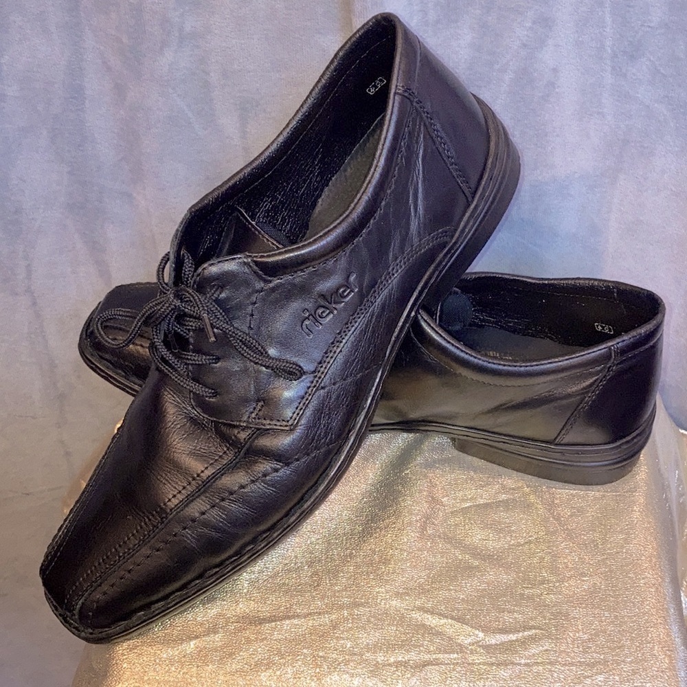 Rieker bike toe derby lace-up men’s black leather shoes